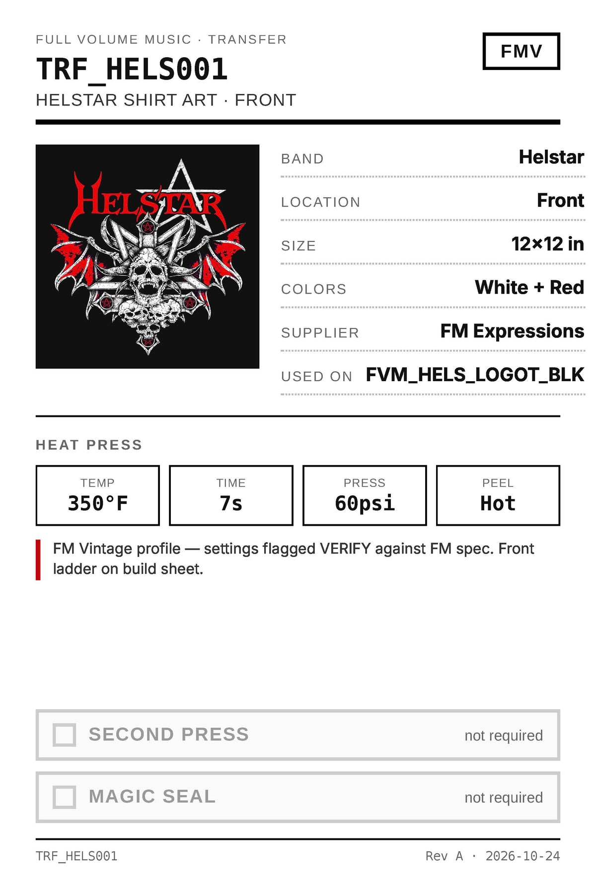 Helstar Shirt Art Transfer