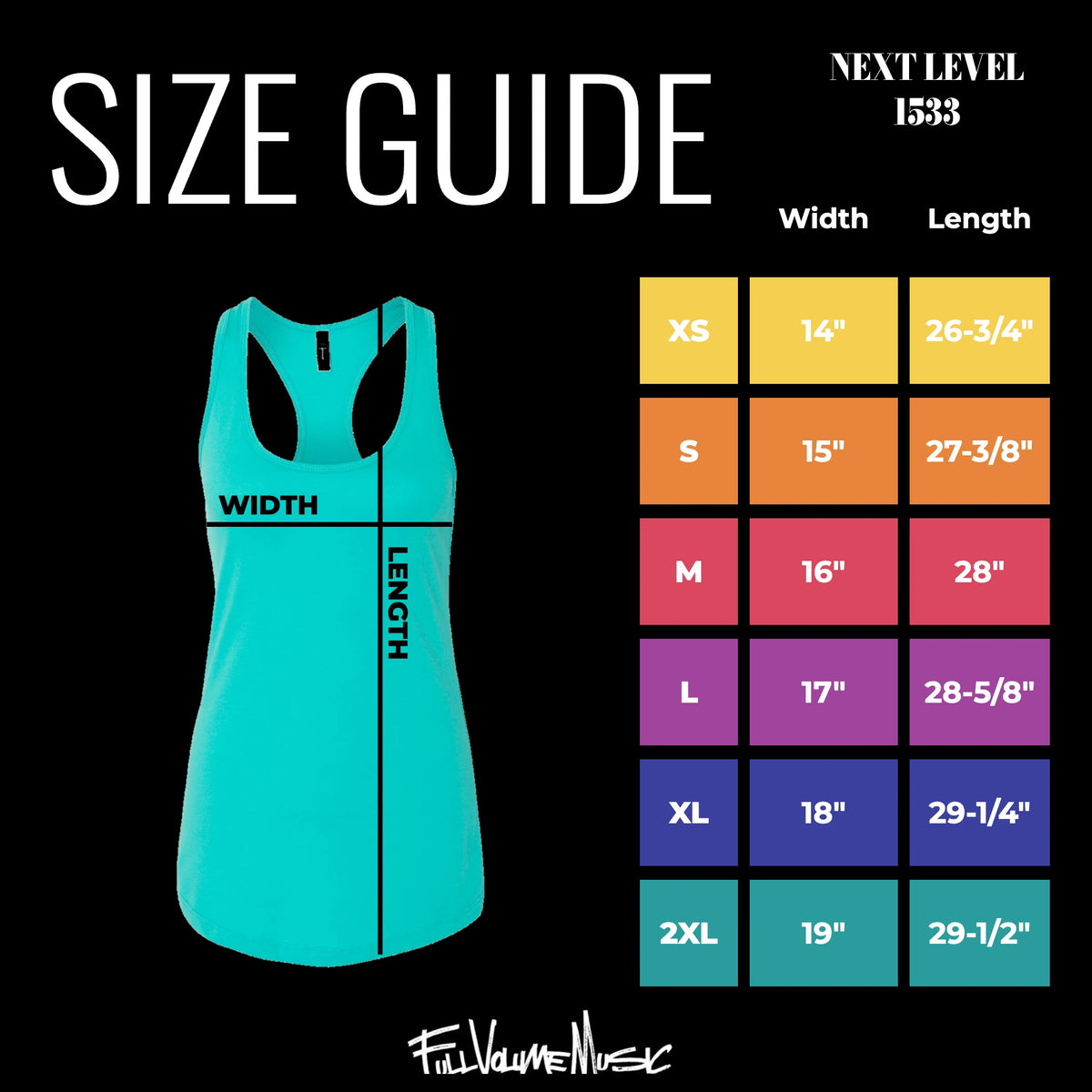 Next Level 1533 women's racerback tank size guide